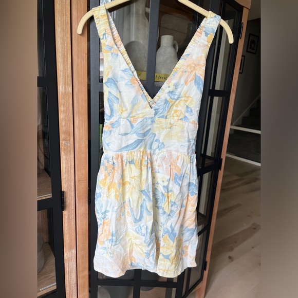 Abercrombie linen romper floral pastel vneck sleeveless watercolor dress - Picture 2 of 11